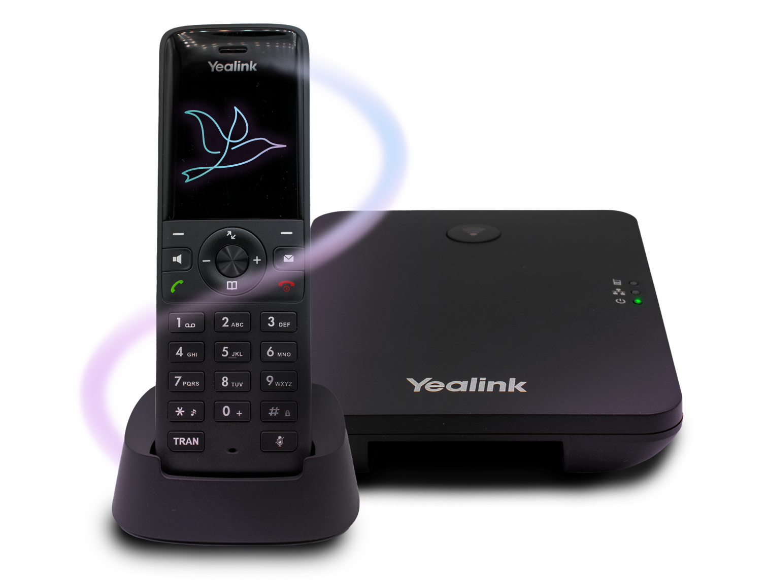 a yealink handset phone in a dock