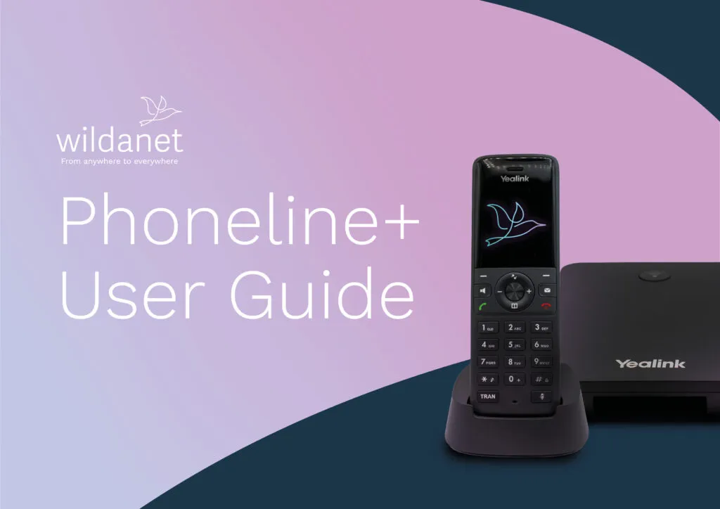 Phoneline+ User Guide cover with a photo of a wireless handset phone in a dock